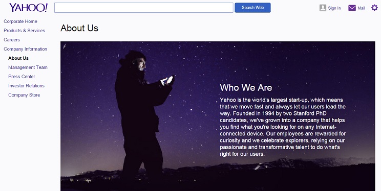 야후 기업소개 페이지