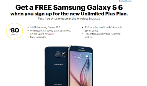 스프린트 갤럭시S6 프로모션