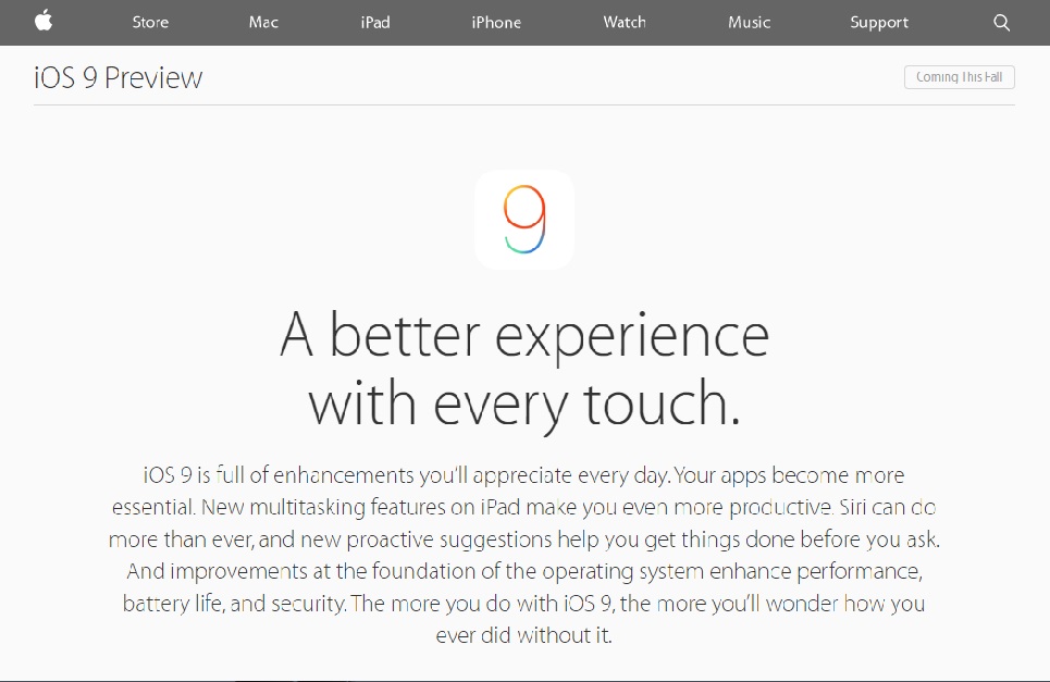 애플 iOS9 홈페이지