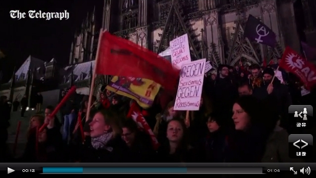 쾰른 집단 성폭력 사건 후 400여명이 독일 정부에 항의하며 시위를 벌이고 있다.