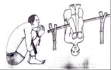 에리트레아 고문 피해자들이 유엔인권위 조사관들에게 그려보인 고문 장면