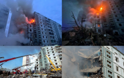 우크라이나의 한 아파트 러시아의 미사일에 피격
