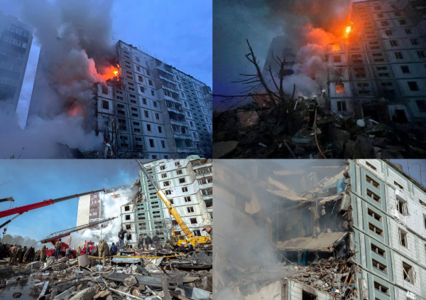 우크라이나의 한 아파트 러시아의 미사일에 피격
