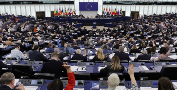 유럽의회에서 표결 중인 의원들