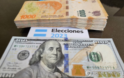 지난달 19일(현지시간) 100달러로 바꿀 수 있었던 아르헨티나 고액권 1천 페소 화폐 다발