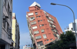 강진으로 기울어진 대만 화롄현 지역 건물 모습. 
