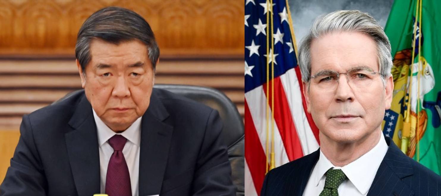 미국 스콧 베센트 장관(우)과 중국 리펑 경제부총리