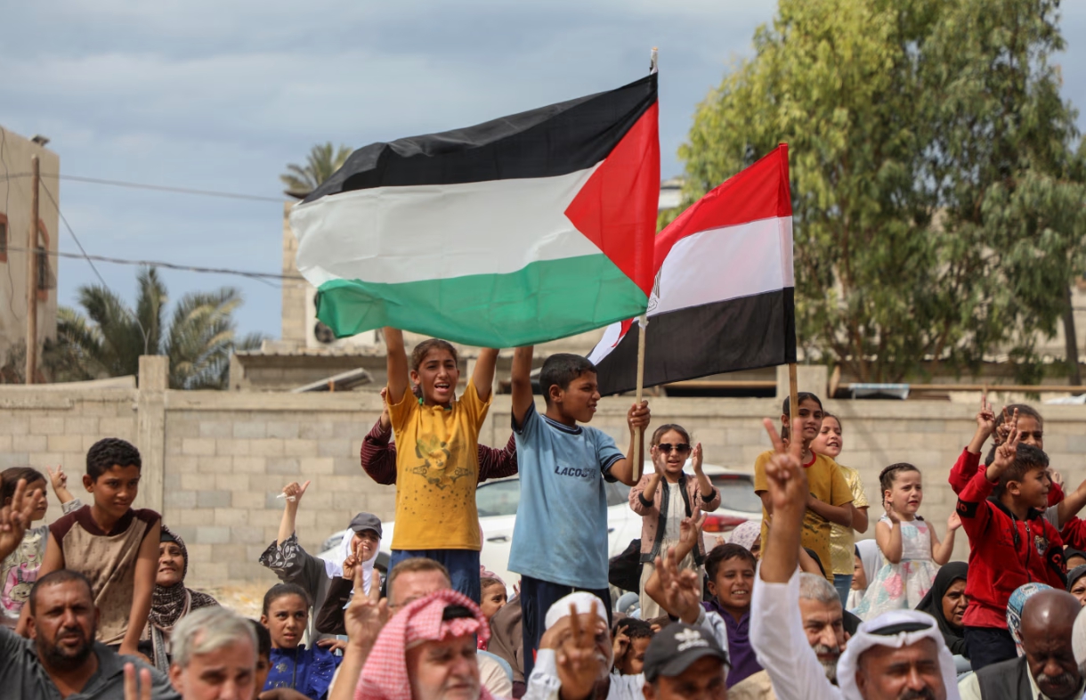 평화 협상 환호하는 가자지구