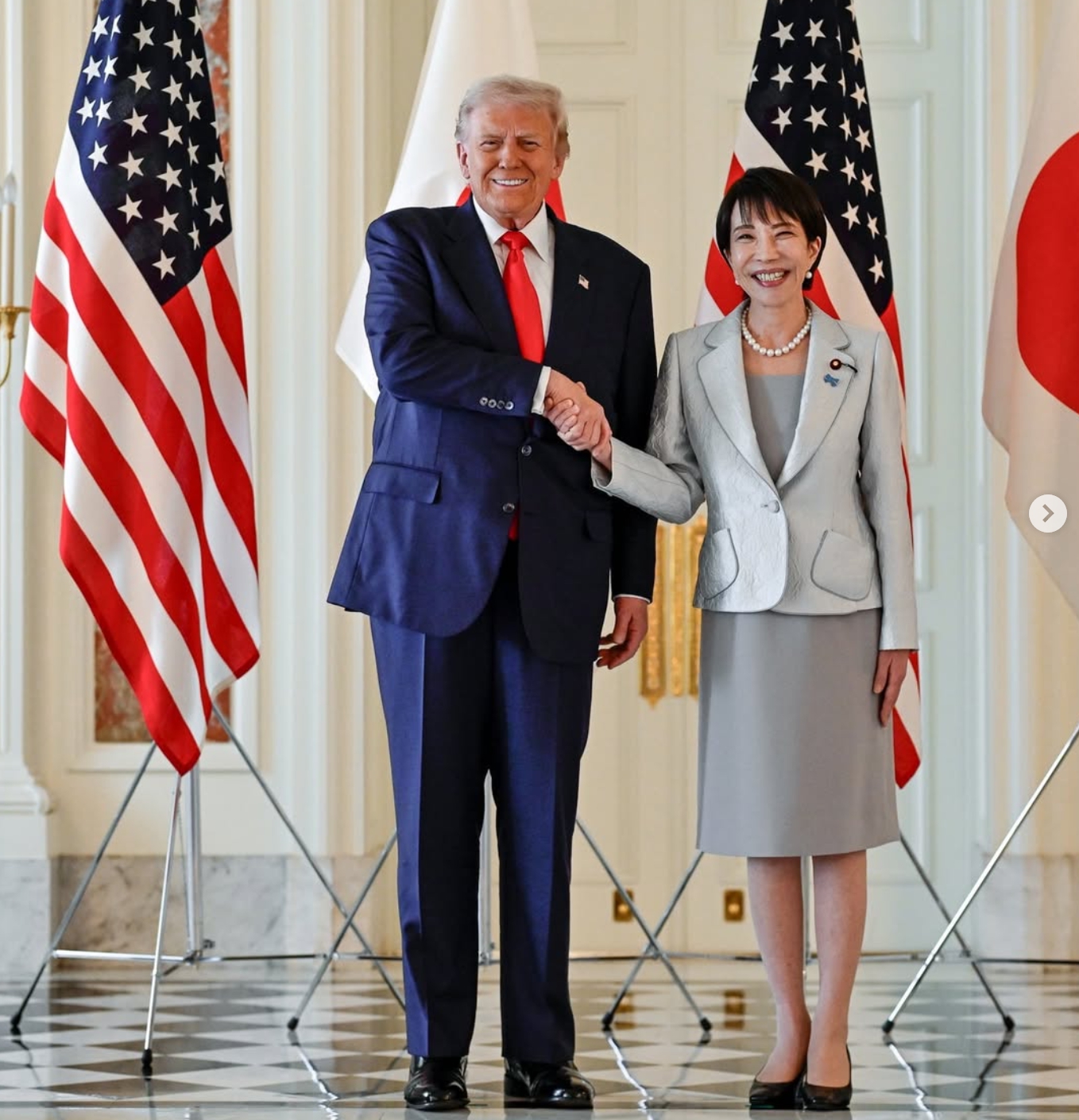 트럼프 대통령과 가나에 타카이치 일본수상