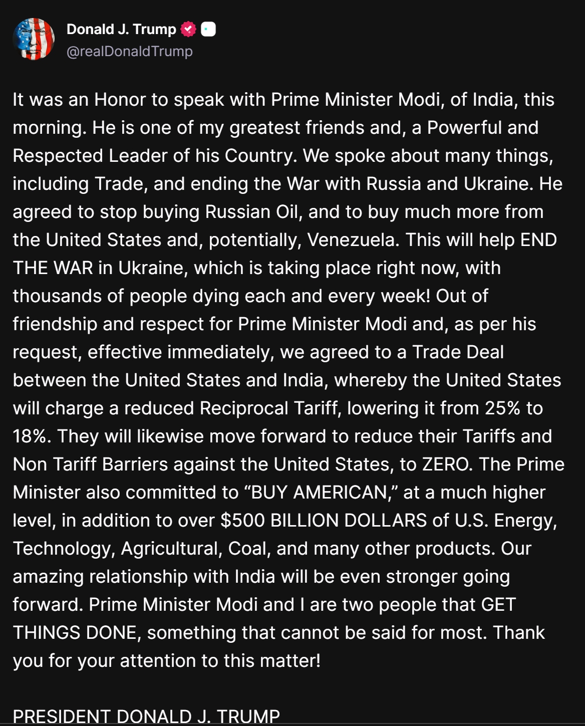 트럼프 소셜 인도무역협정